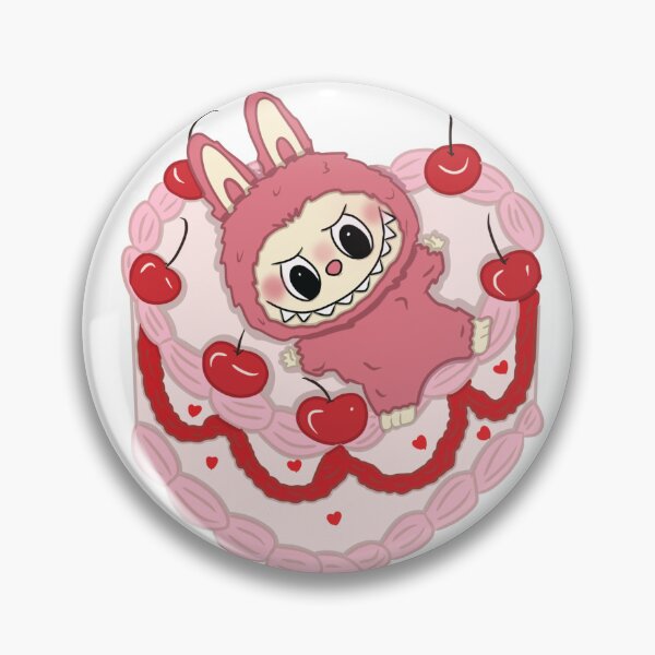 Item preview, Labubu laying on pink heart cake designed and sold by Lexxdesigns626.