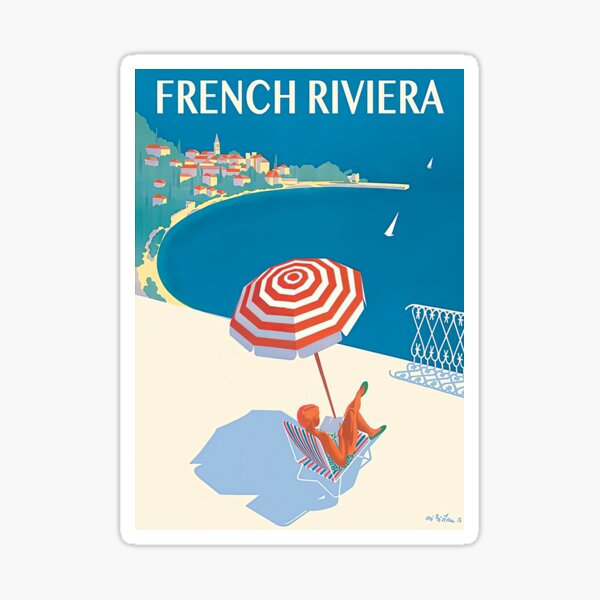 Item preview, French Riviera - Cote d’Azur France - Vintage Travel Poster by Bernard Villemot designed and sold by TeeARTHY.
