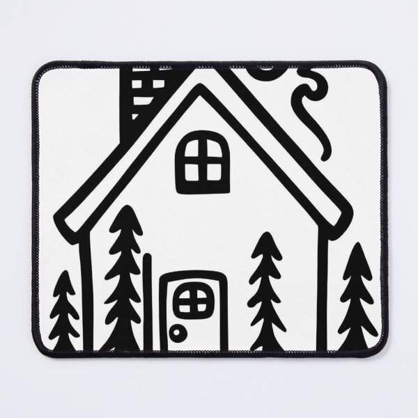 Item preview, Hand-Drawn Cabin in Pine Forest – Black and White Line Art Illustration designed and sold by echowood26.