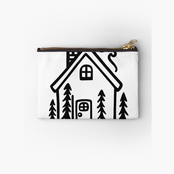 Item preview, Hand-Drawn Cabin in Pine Forest – Black and White Line Art Illustration designed and sold by echowood26.