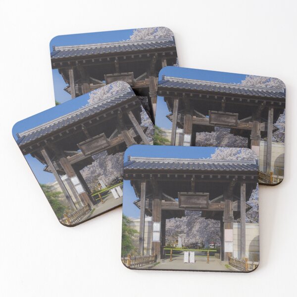 Item preview, Traditional Sanmon Gate and Engraved Stone at Jisso-ji Temple, Yamanashi, Japan – Cherry Blossoms and Mountain Backdrop designed and sold by Pix4Japan.