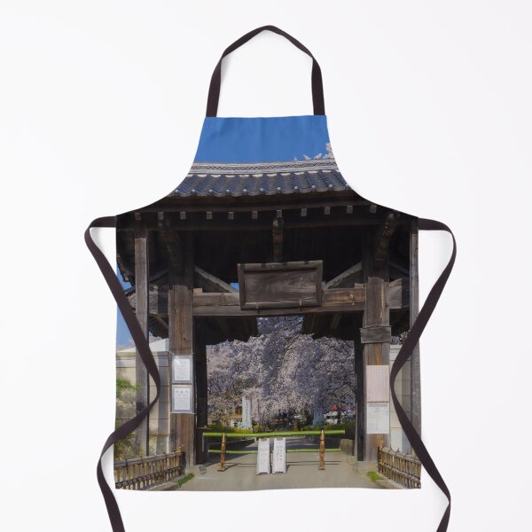 Item preview, Traditional Sanmon Gate and Engraved Stone at Jisso-ji Temple, Yamanashi, Japan – Cherry Blossoms and Mountain Backdrop designed and sold by Pix4Japan.