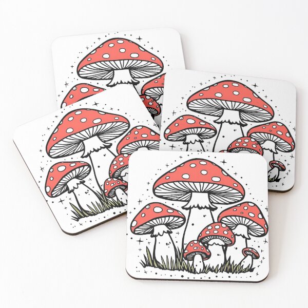 Item preview, Red Mushroom Line Art with Sparkles – Whimsical Minimalist Fungi Illustration designed and sold by echowood26.