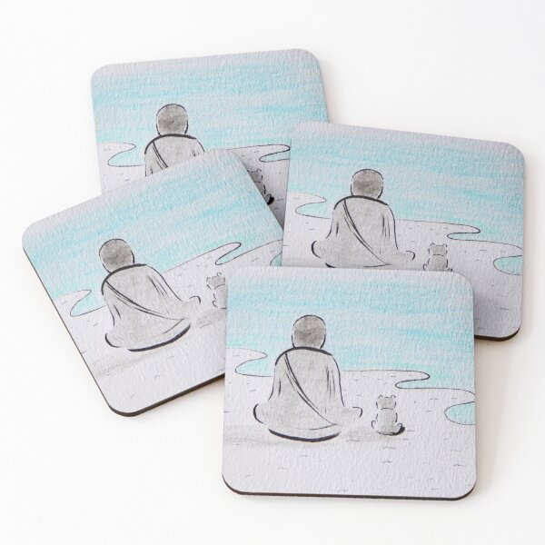 Item preview, Monk and Puppy Meditating on Beach | Zen Art | Illustration Series designed and sold by AngelaMarieArt.
