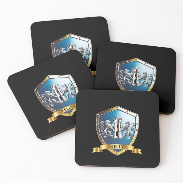 Item preview, Kelly Family Shield Twin Lions and Tower with Proud Name Banner designed and sold by Highlandkings.