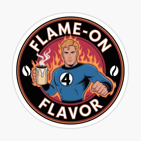 Vista previa del artículo con la obra «Antorcha Humana, el sabor Flame-on de Johnny Storm», diseñado y vendido por Infinity Beans.