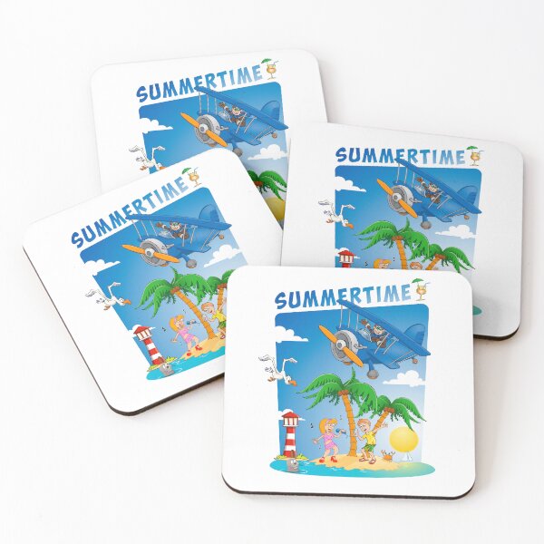 Item preview, Summertime, a boy and a girl singing and dancing on an island with two palm trees. designed and sold by Stef Ringoot, cartoons and illustrations.