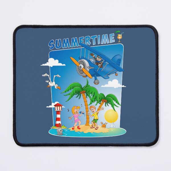 Item preview, Summertime, a boy and a girl singing and dancing on an island with two palm trees. designed and sold by Stef Ringoot, cartoons and illustrations.