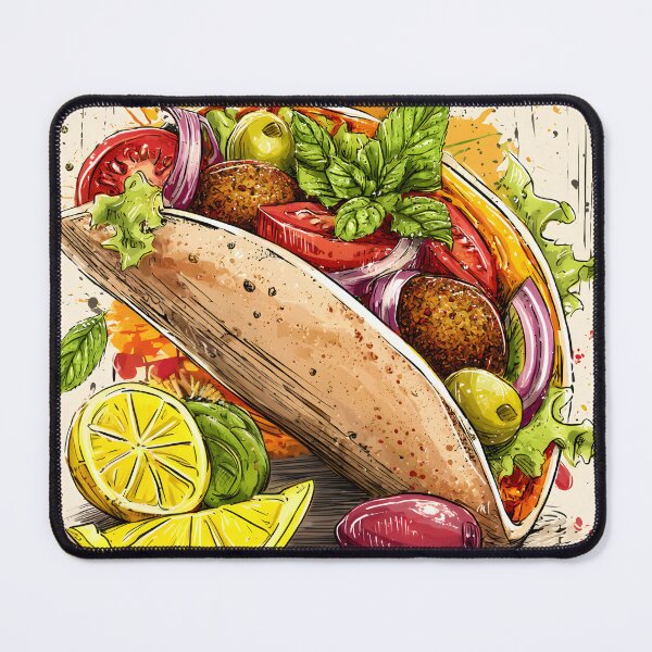 Item preview, Vibrant Crispy Falafel Pita Overflowing with Fresh Ingredients and Lively Accents designed and sold by OlfactoART Studio.