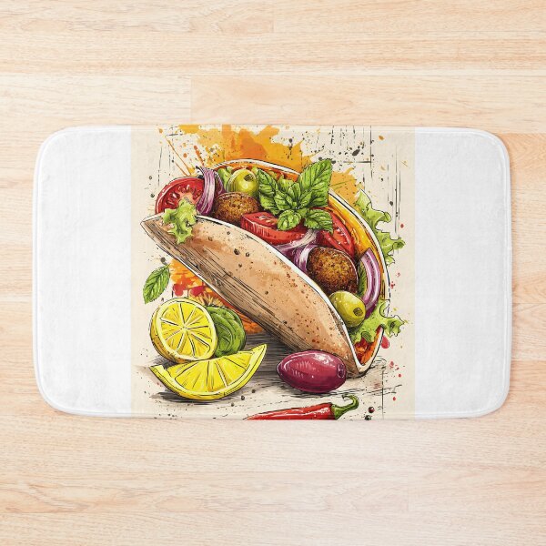 Item preview, Vibrant Crispy Falafel Pita Overflowing with Fresh Ingredients and Lively Accents designed and sold by OlfactoART Studio.