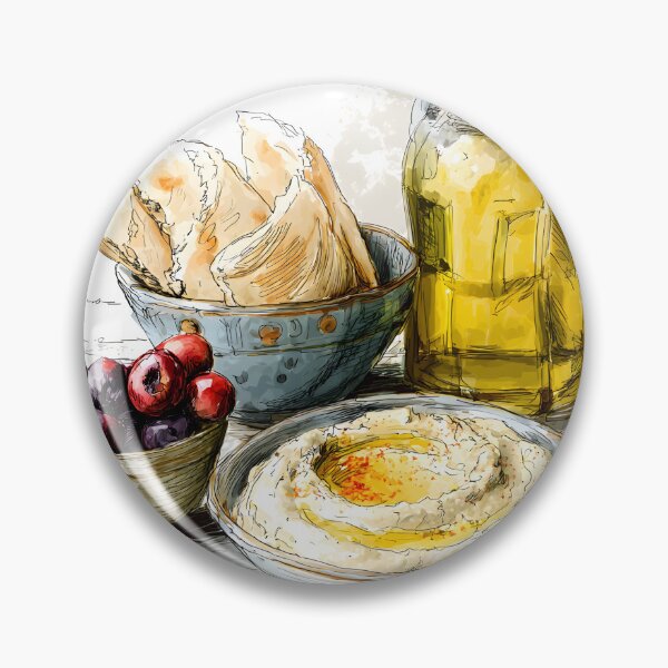 Item preview, Rustic Mediterranean Spread with Creamy Hummus Olive Oil and Assorted Olives - Fresh Flatbread designed and sold by OlfactoART Studio.