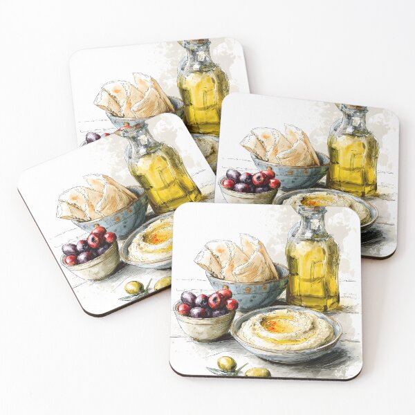 Item preview, Rustic Mediterranean Spread with Creamy Hummus Olive Oil and Assorted Olives - Fresh Flatbread designed and sold by OlfactoART Studio.
