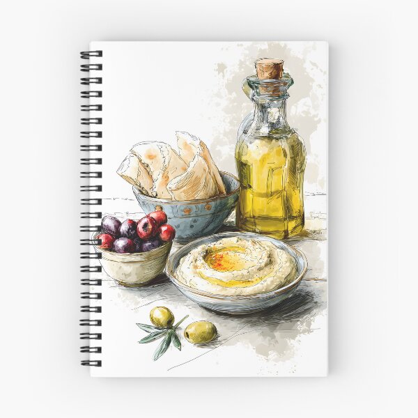 Item preview, Rustic Mediterranean Spread with Creamy Hummus Olive Oil and Assorted Olives - Fresh Flatbread designed and sold by OlfactoART Studio.