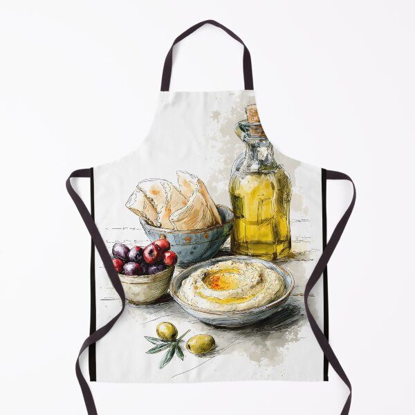 Item preview, Rustic Mediterranean Spread with Creamy Hummus Olive Oil and Assorted Olives - Fresh Flatbread designed and sold by OlfactoART Studio.