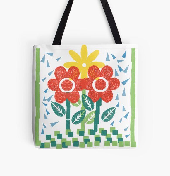 Blümchen -wie Kartoffeldruck Allover-Print Tote Bag