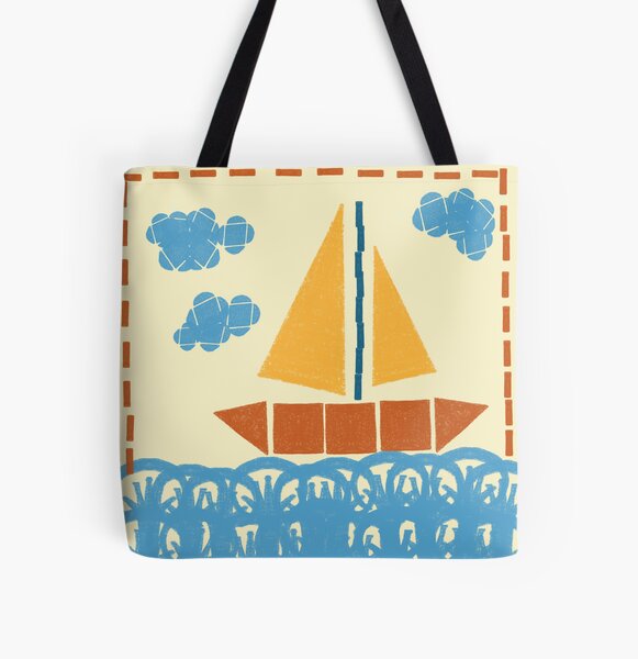 Segelboot -wie Kartoffeldruck Allover-Print Tote Bag