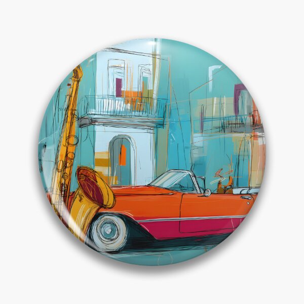 Item preview, Feel the Pulse of Havana - Jazzy Saxophone and Classic Convertible in a Colorful Cityscape designed and sold by OlfactoART Studio.