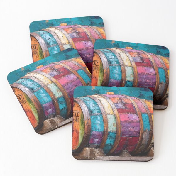 Item preview, Whisky Barrel on Wooden Stand - Bold Hues of Blue, Purple, Yellow, and Red with Intriguing Details designed and sold by OlfactoART Studio.