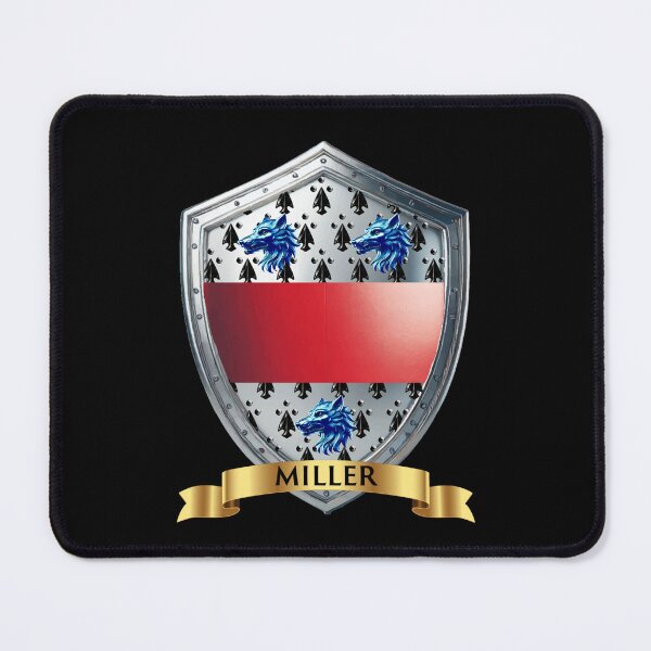 Item preview, Miller Family Shield Blue Wolf Heads and Bold Name Banner designed and sold by Highlandkings.