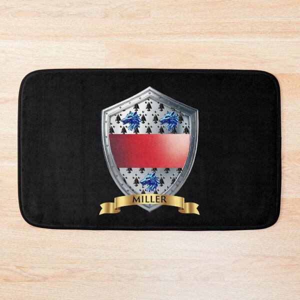 Item preview, Miller Family Shield Blue Wolf Heads and Bold Name Banner designed and sold by Highlandkings.