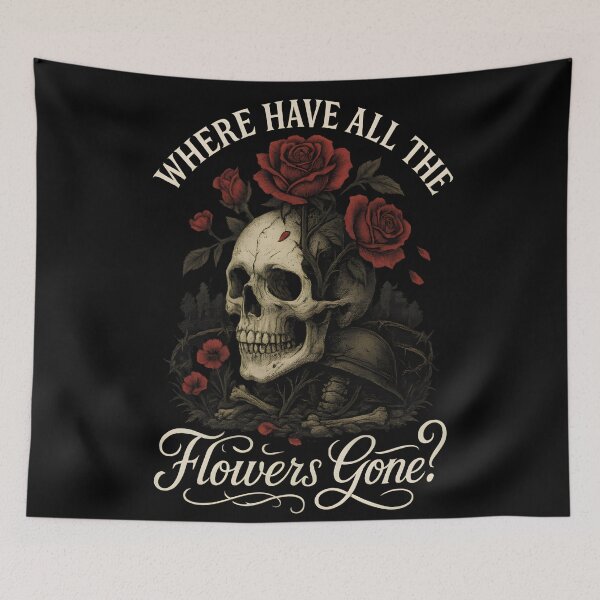 Item preview, A Haunting Tribute: “Where Have All the Flowers Gone?” T-Shirt – Gothic Skull with Red Roses designed and sold by WAUZ.