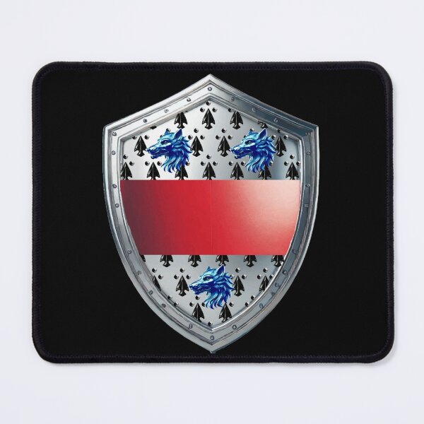 Item preview, Miller Shield Blue Wolf Heads and Bold Red Band on Silver Armor designed and sold by Highlandkings.