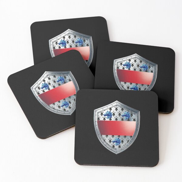 Item preview, Miller Shield Blue Wolf Heads and Bold Red Band on Silver Armor designed and sold by Highlandkings.