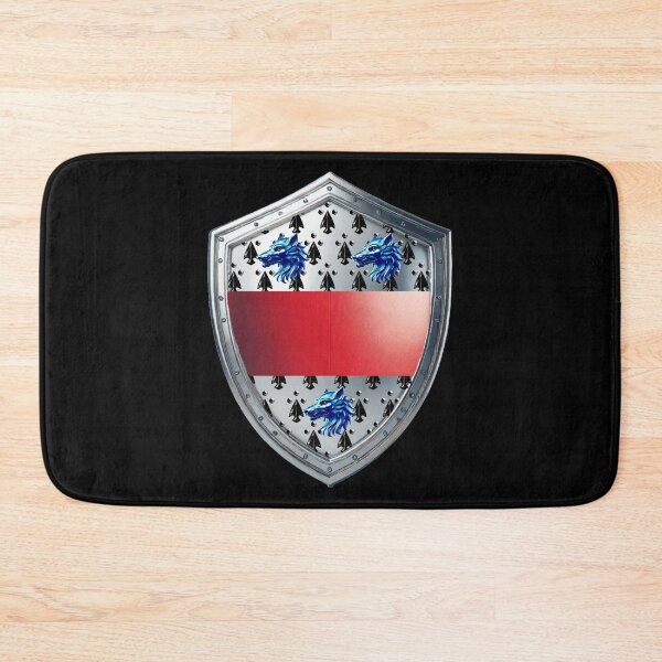 Item preview, Miller Shield Blue Wolf Heads and Bold Red Band on Silver Armor designed and sold by Highlandkings.