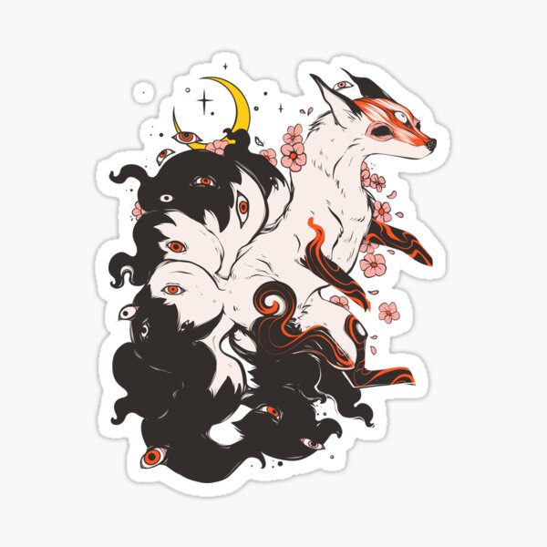 Item preview, Kitsune Fox With Nine Tails, Japanese Style Art With Cherry Blossom designed and sold by cellsdividing.