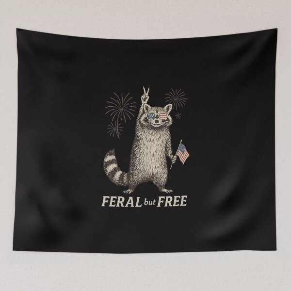 Item preview, Feral but Free Raccoon Wild 4th of July Humor designed and sold by Adrian Kane.