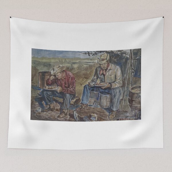 Item preview, Mealtime at the Ranch: Texas Cowboy Painting Western Art designed and sold by chaufineart.