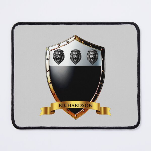 Item preview, Richardson Family Shield Three Lion Heads and Proud Name Banner designed and sold by Highlandkings.