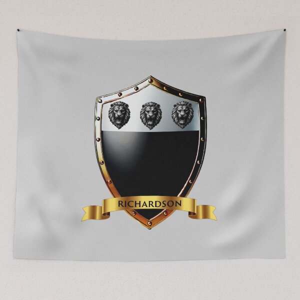Item preview, Richardson Family Shield Three Lion Heads and Proud Name Banner designed and sold by Highlandkings.