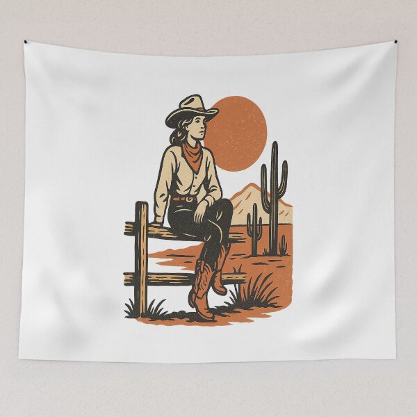 Item preview, Vintage Cowgirl on Fence – Western Desert Sunset Shirt designed and sold by GraceUponAGoose.