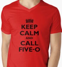 Keep Calm and Call Five-O (Black) Men's V-Neck T-Shirt