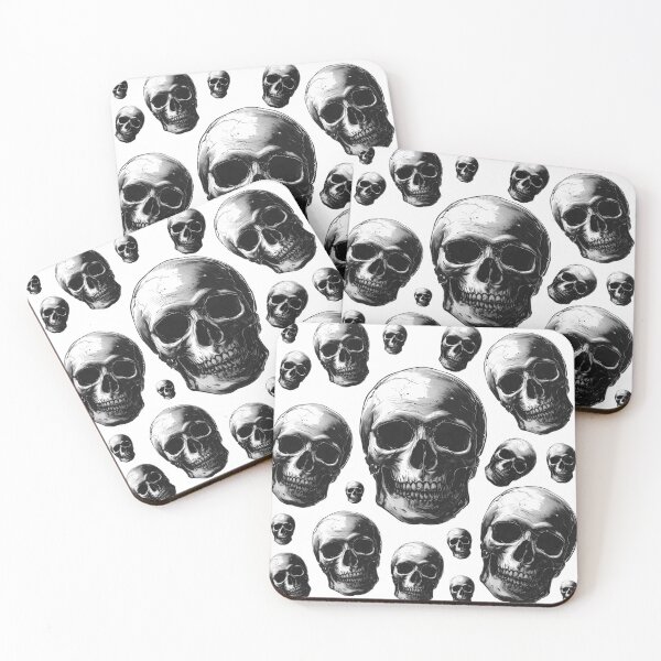 Item preview, Floating human skulls - dark aesthetic bones ink pattern designed and sold by ArtstyleAlchemy.