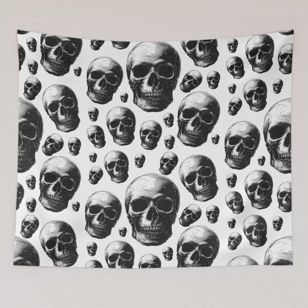 Item preview, Floating human skulls - dark aesthetic bones ink pattern designed and sold by ArtstyleAlchemy.