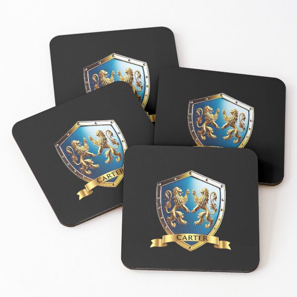 Item preview, Carter Family Shield Twin Golden Lions and Proud Name Banner designed and sold by Highlandkings.