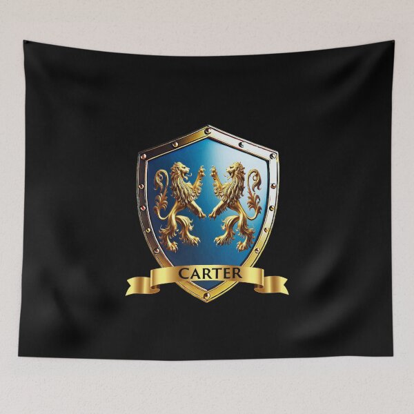 Item preview, Carter Family Shield Twin Golden Lions and Proud Name Banner designed and sold by Highlandkings.