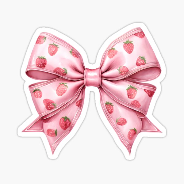 Coquette Watercolor Bow with Strawberries – Light Pink Feminine Aesthetic Design Sticker