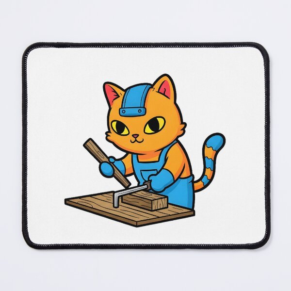 Item preview, Cat Woodworker | Cute Cartoon Carpenter Cat with Tools and Workbench designed and sold by HighrockDesigns.