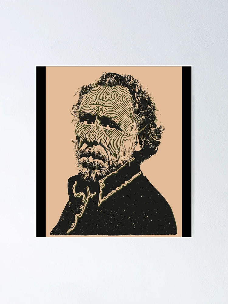 Charles Bukowski Surreal Portrait – Abstract Maze Line Art