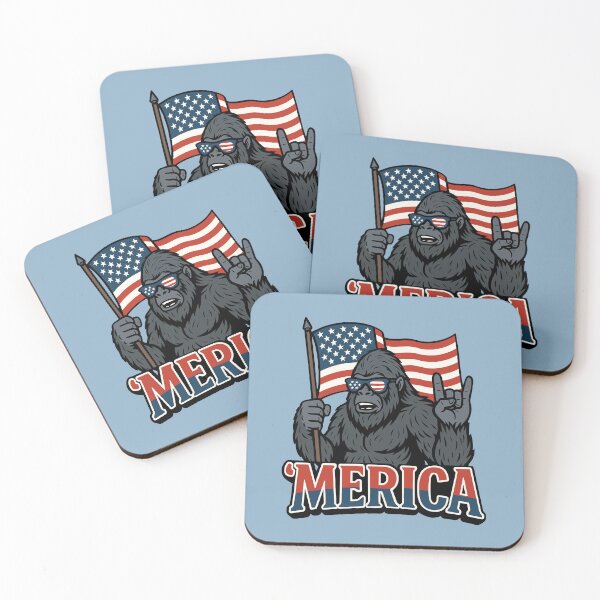 Item preview, July 4th Independence Day USA America Gorilla Bigfoot 'Merica American Flag designed and sold by NosandEdgy.
