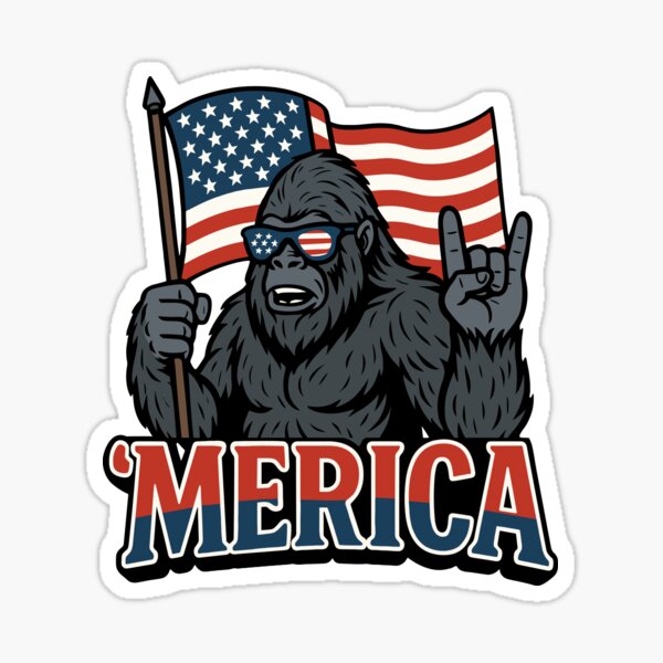 July 4th Independence Day USA America Gorilla Bigfoot 'Merica American Flag Sticker