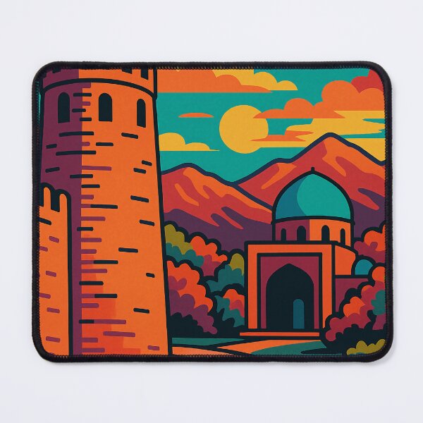 Item preview, Khujand Retro Travel Poster | Digital Pop Art Cityscape | Colorful Vintage City Design | Tajikistan Tourism Wall Art | Bold Architectural Illustration designed and sold by PaintedPixels01.