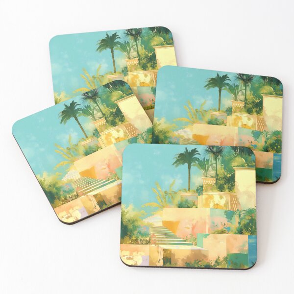Item preview, Watercolor Tropical Garden with Sunlit Staircase and Palms. designed and sold by MirraStore.