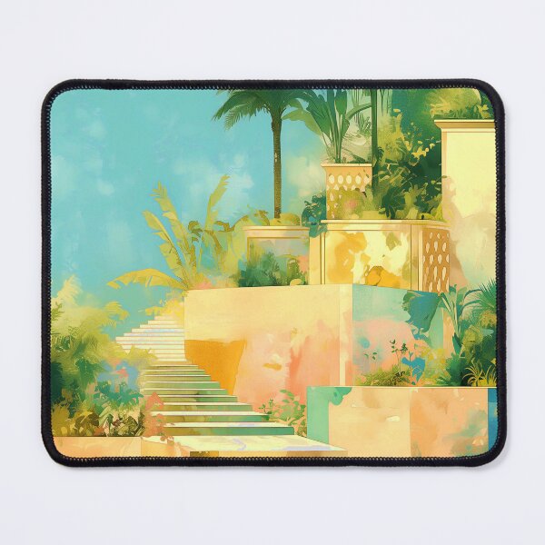 Item preview, Watercolor Tropical Garden with Sunlit Staircase and Palms. designed and sold by MirraStore.
