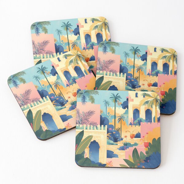 Item preview, Moroccan Garden with Palms and Oriental Architecture in Watercolor Style. designed and sold by MirraStore.