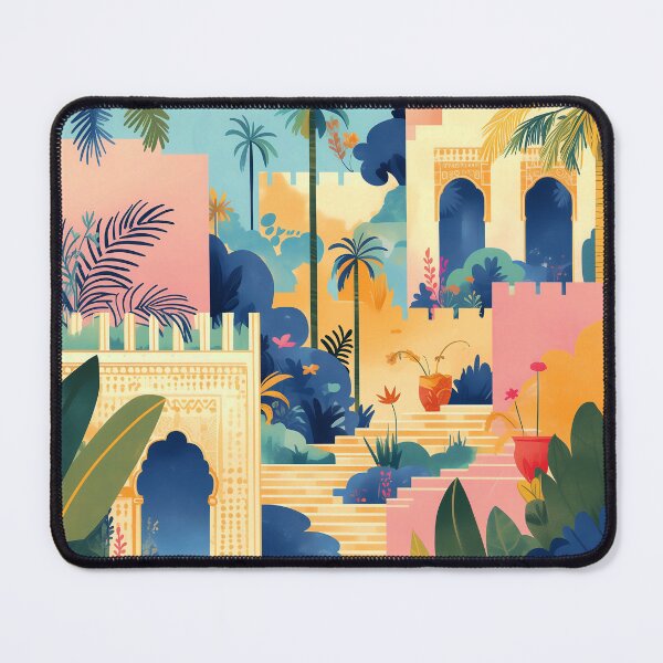 Item preview, Moroccan Garden with Palms and Oriental Architecture in Watercolor Style. designed and sold by MirraStore.
