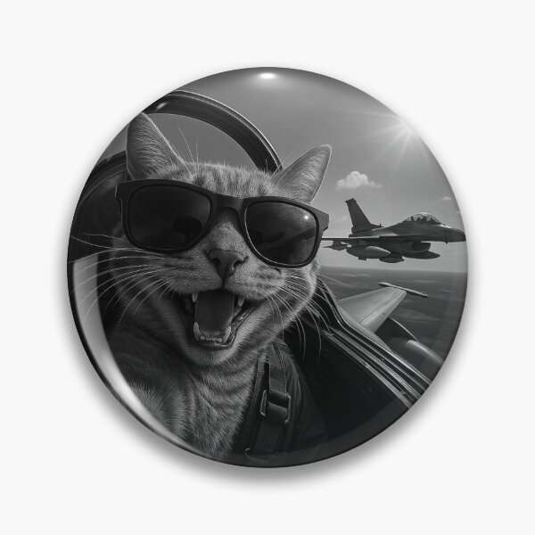 Item preview, Cool Cat Pilot Flying Fighter Jet Selfie in Black and White – Funny Aviation Animal Art designed and sold by love3617.